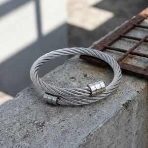 Men's Stainless Steel Triple Cable Wire Cuff Bracelet Industrial Silver Tone Adj